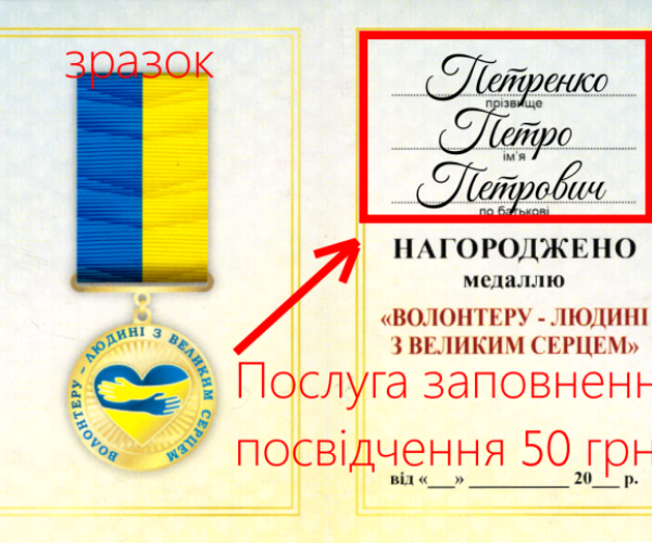Друк на посвідченні ПІБ нагороджуваного